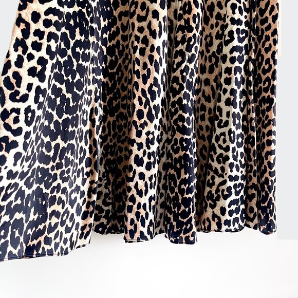 New Ganni Silk Leopard Print A-Line Midi Skirt Size 6 - Picture 7 of 9